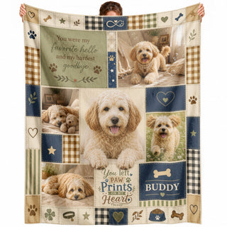 Custom Dog Photo Memorial Blanket Picture Collage Paw Prints Soft Fleece Sympathy Gift