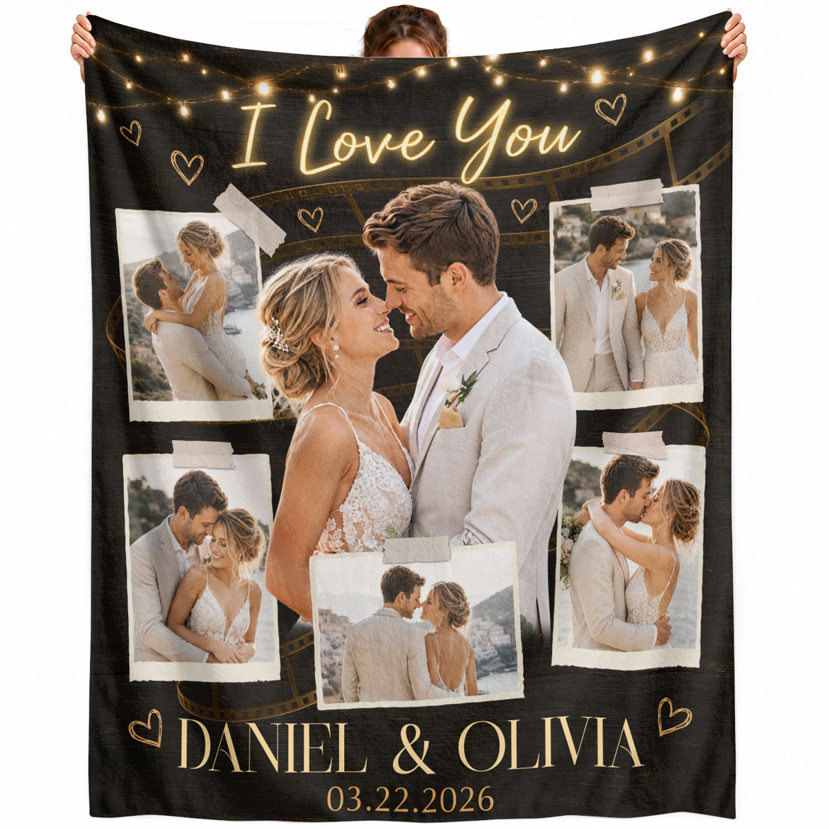 Custom Photo Blanket Couple Personalized Anniversary Gift Film Strip Collage Throw Blanket
