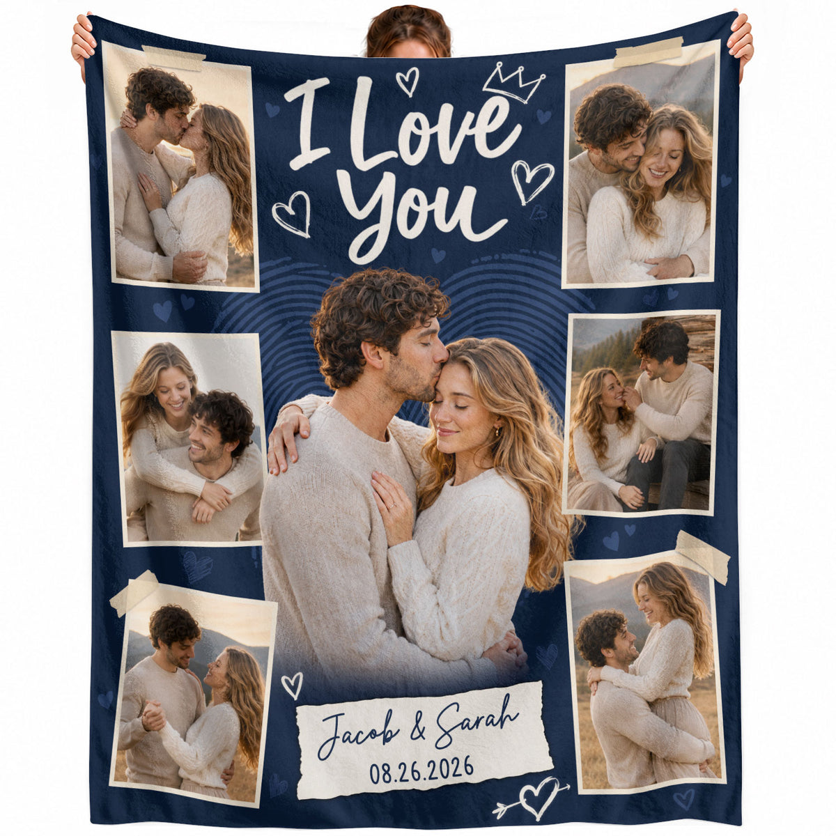 Personalized Photo Blanket for Couples Romantic I Love You Picture Collage Blanket