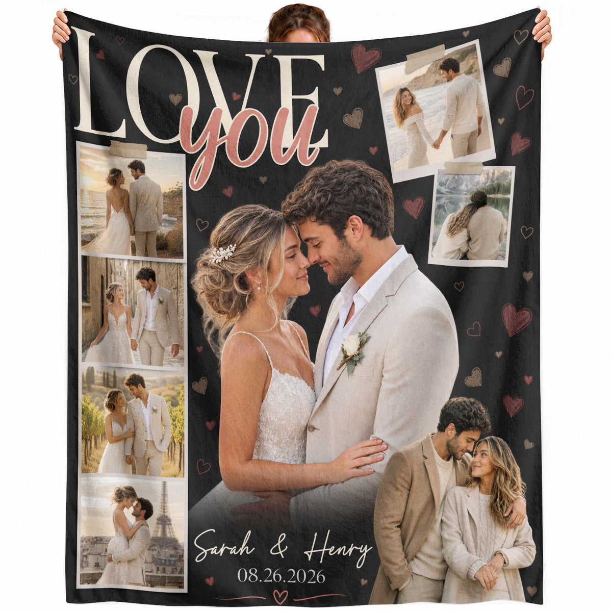 Custom Photo Blanket Couple Personalized Anniversary Gift Love You Collage Throw Blanket