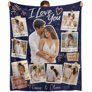 Personalized Photo Blanket for Couples Romantic I Love You Scrapbook Picture Blanket
