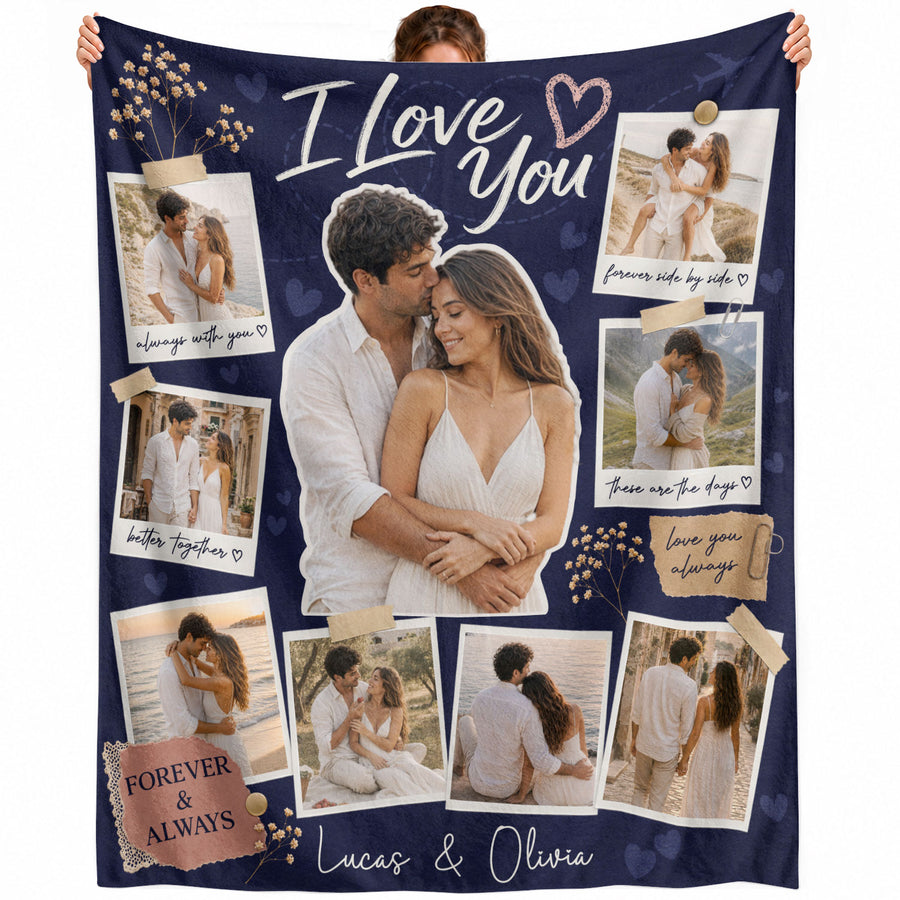 Personalized Photo Blanket for Couples Romantic I Love You Scrapbook Picture Blanket