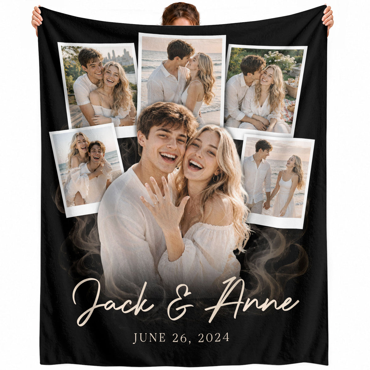 Custom Couple Photo Collage Engagement Blanket Names Date Throw Blanket Keepsake Decor