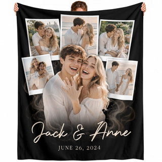 Custom Couple Photo Collage Engagement Blanket Names Date Throw Blanket Keepsake Decor