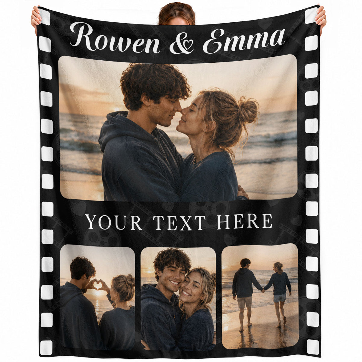 Custom Couple Photo Collage Film Strip Blanket Couple Names Throw Blanket Keepsake