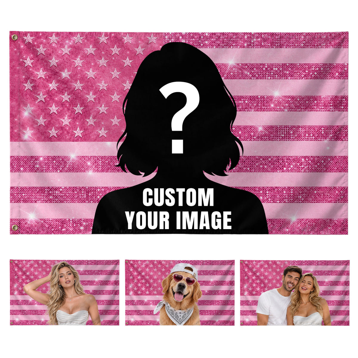 Pink Glitter Butterfly Collage Pink American Flag Custom, Custom Flag with Picture for Friends, Pink Flag Custom-Made Birthday Gift, Pallyprints Co.