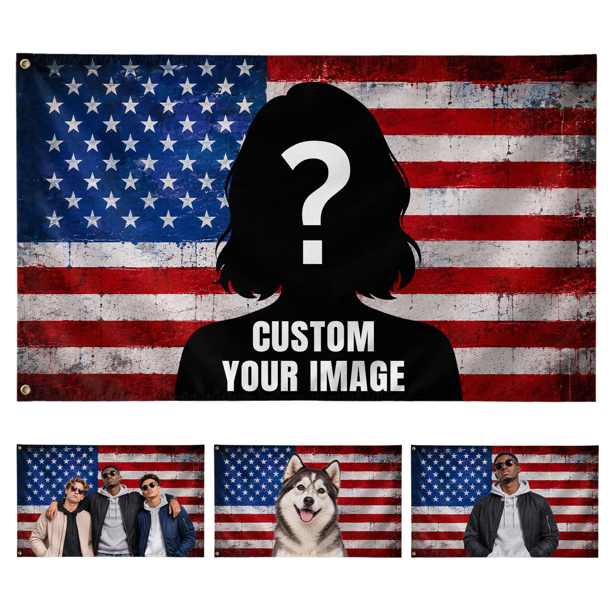 Vintage Grunge Photo Collage American Flag Custom, Custom Flag with Picture for Family Memories, Flag Custom-Made Keepsake Gift, Pallyprints Co.