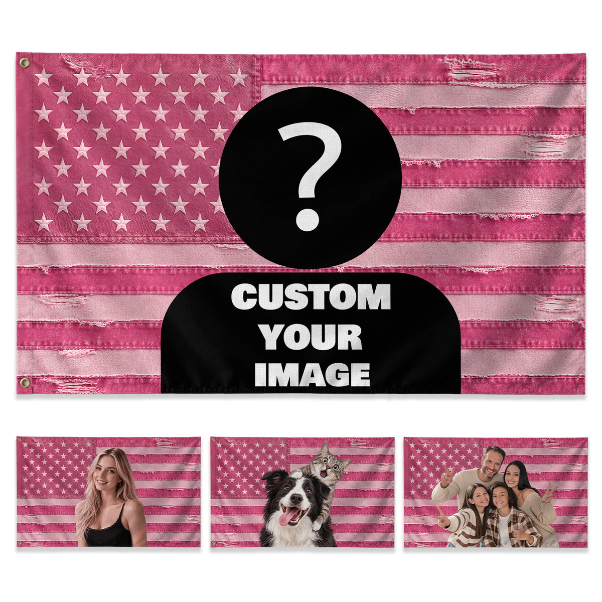 Distressed USA Photo Collage Pink American Flag Custom, Custom Flag with Picture for Family Memories, Pink Flag Custom-Made Gift, Pallyprints Co.