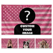 Distressed USA Photo Collage Pink American Flag Custom, Custom Flag with Picture for Family Memories, Pink Flag Custom-Made Gift, Pallyprints Co.