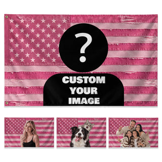 Distressed USA Photo Collage Pink American Flag Custom, Custom Flag with Picture for Family Memories, Pink Flag Custom-Made Gift, Pallyprints Co.