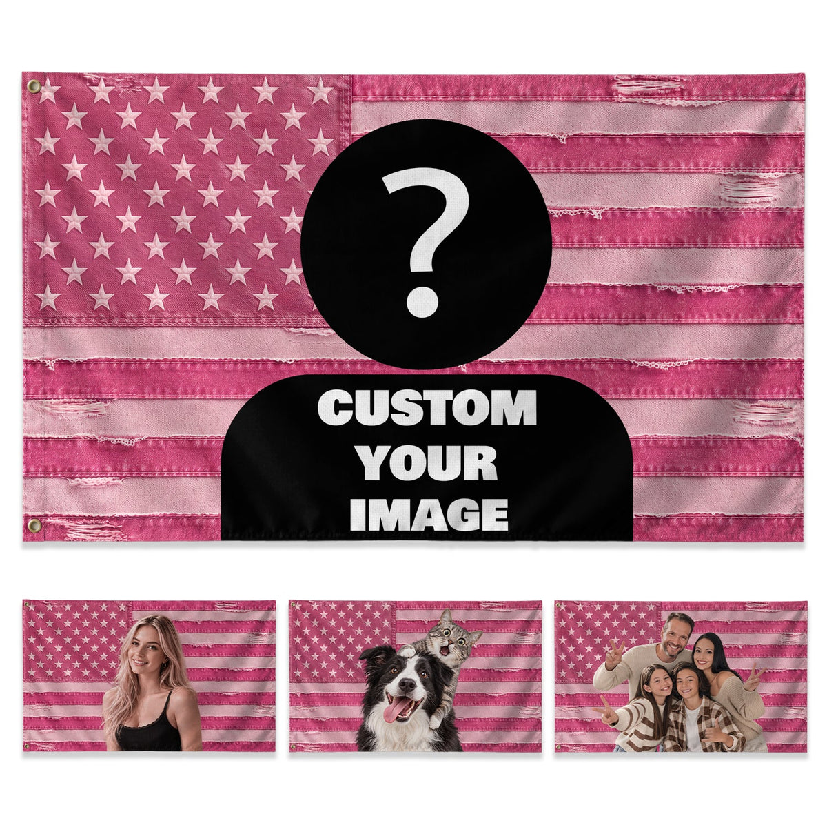 Distressed USA Photo Collage Pink American Flag Custom, Custom Flag with Picture for Family Memories, Pink Flag Custom-Made Gift, Pallyprints Co.