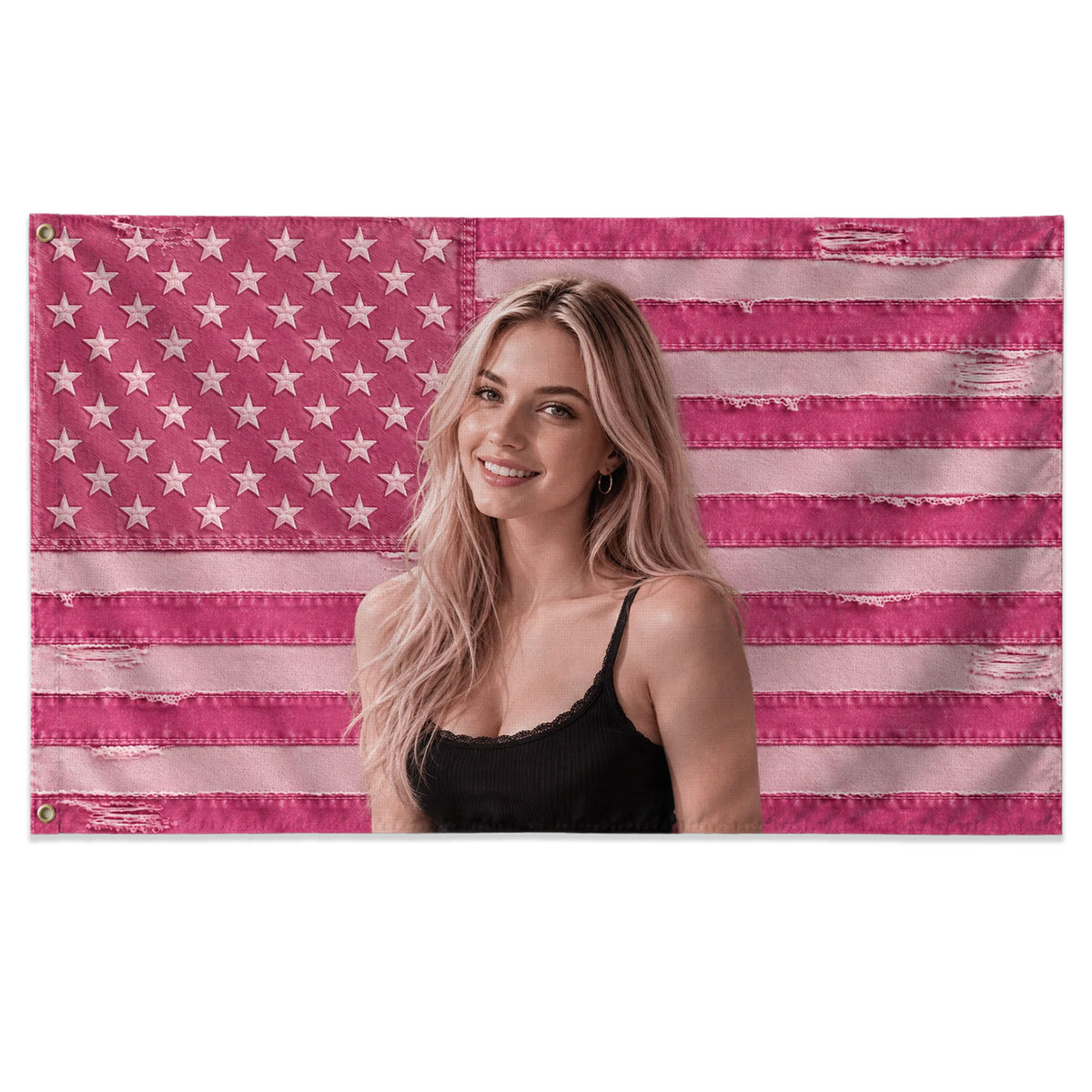 Custom Pink Distressed USA Flag Portrait Photo Collage Banner Wall Art Tapestry Piece