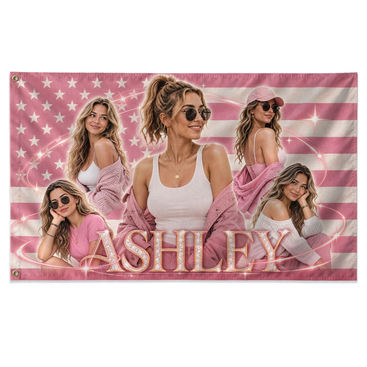 Butterfly Name Photo Collage Pink American Flag Custom, Custom Flag with Picture for Birthdays, Pink Flag Custom-Made Gift, Pallyprints Co.