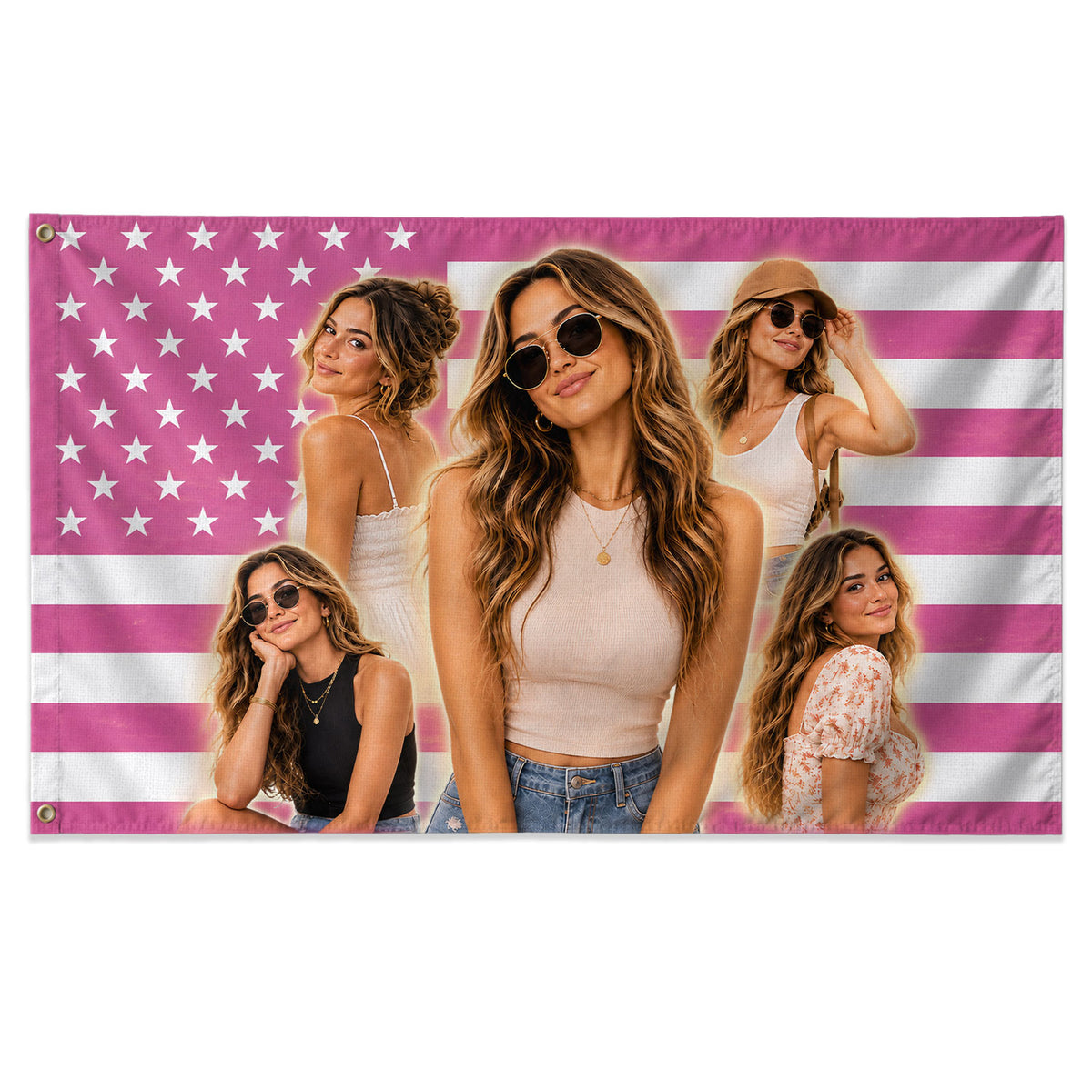 Custom Photo American Flag Pink Sparkle Personalized Picture USA Flag Banner Gift