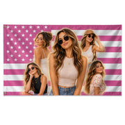 Custom Photo American Flag Pink Sparkle Personalized Picture USA Flag Banner Gift