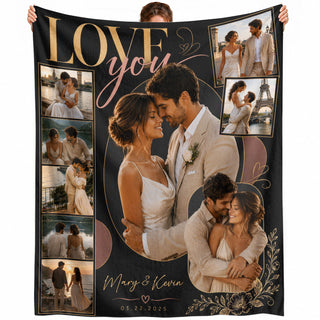 Custom Photo Blanket Collage Couple Names Love You Date Soft Fleece Throw Romantic Gift