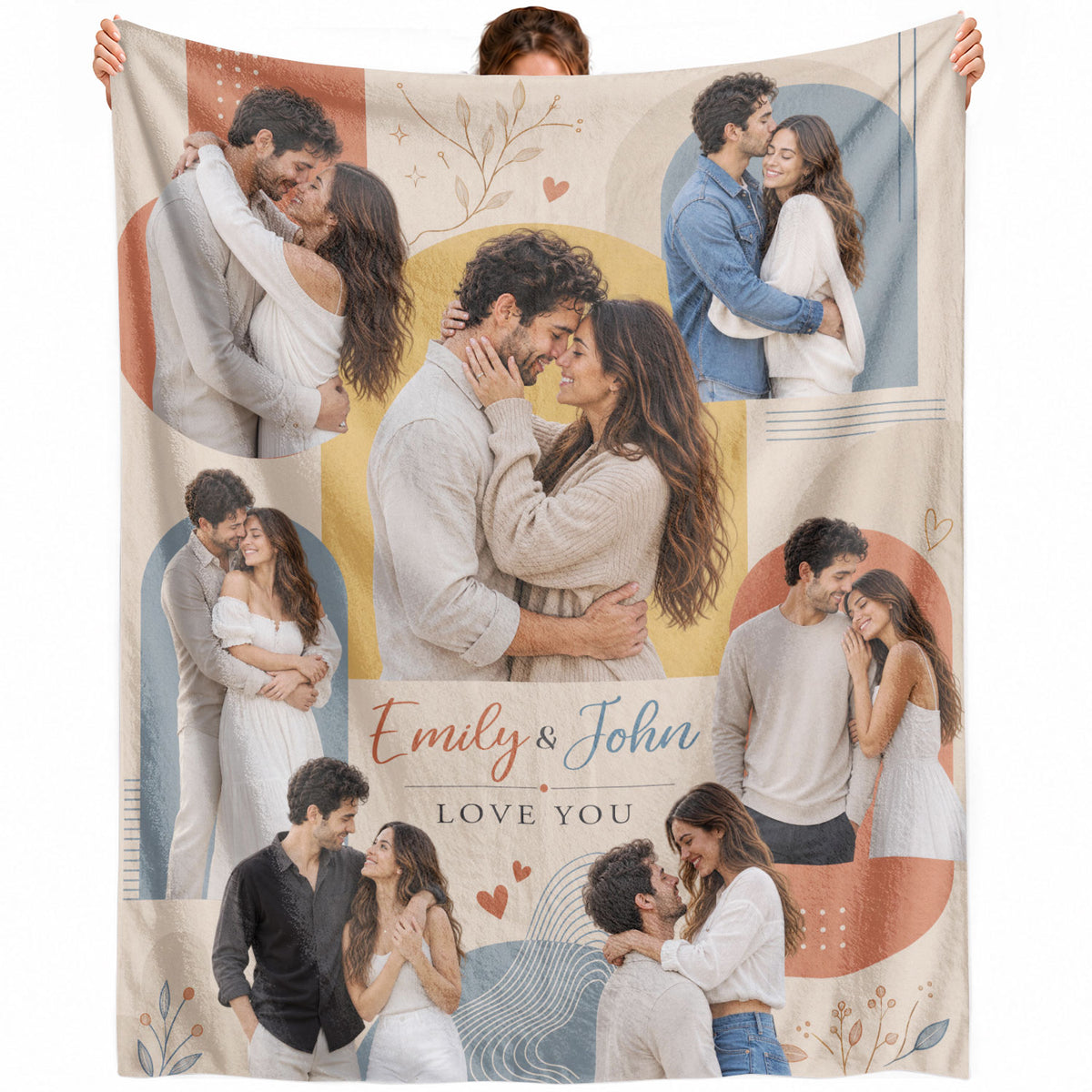 Custom Photo Blanket Collage Couple Names Date Soft Fleece Throw Boho Art Anniversary Gift