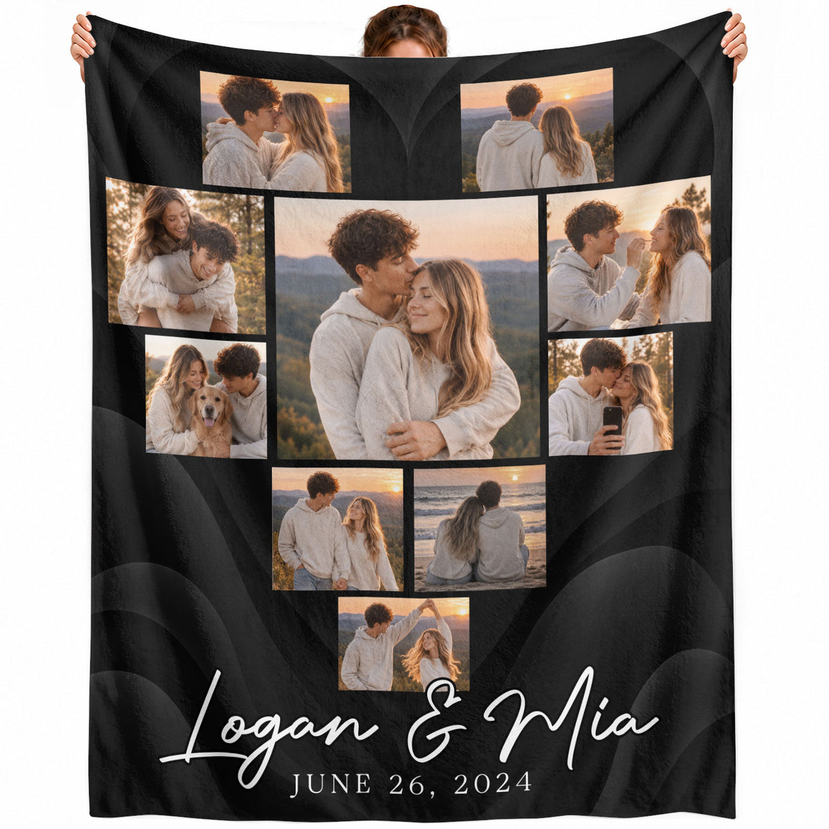 Custom Couple Photo Collage Fleece Blanket Names Date Soft Warm Bed Throw Tapestry