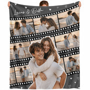 Custom Couple Film Strip Photo Collage Fleece Blanket Names Date Soft Warm Throw Piece