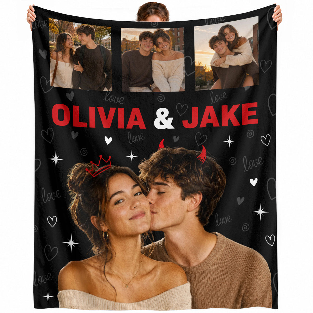 Custom Couple Photo Collage Fleece Blanket Names Soft Warm Throw Bed Tapestry Piece