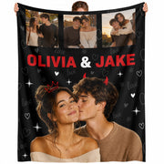 Custom Couple Photo Collage Fleece Blanket Names Soft Warm Throw Bed Tapestry Piece