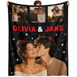Custom Couple Photo Collage Fleece Blanket Names Soft Warm Throw Bed Tapestry Piece