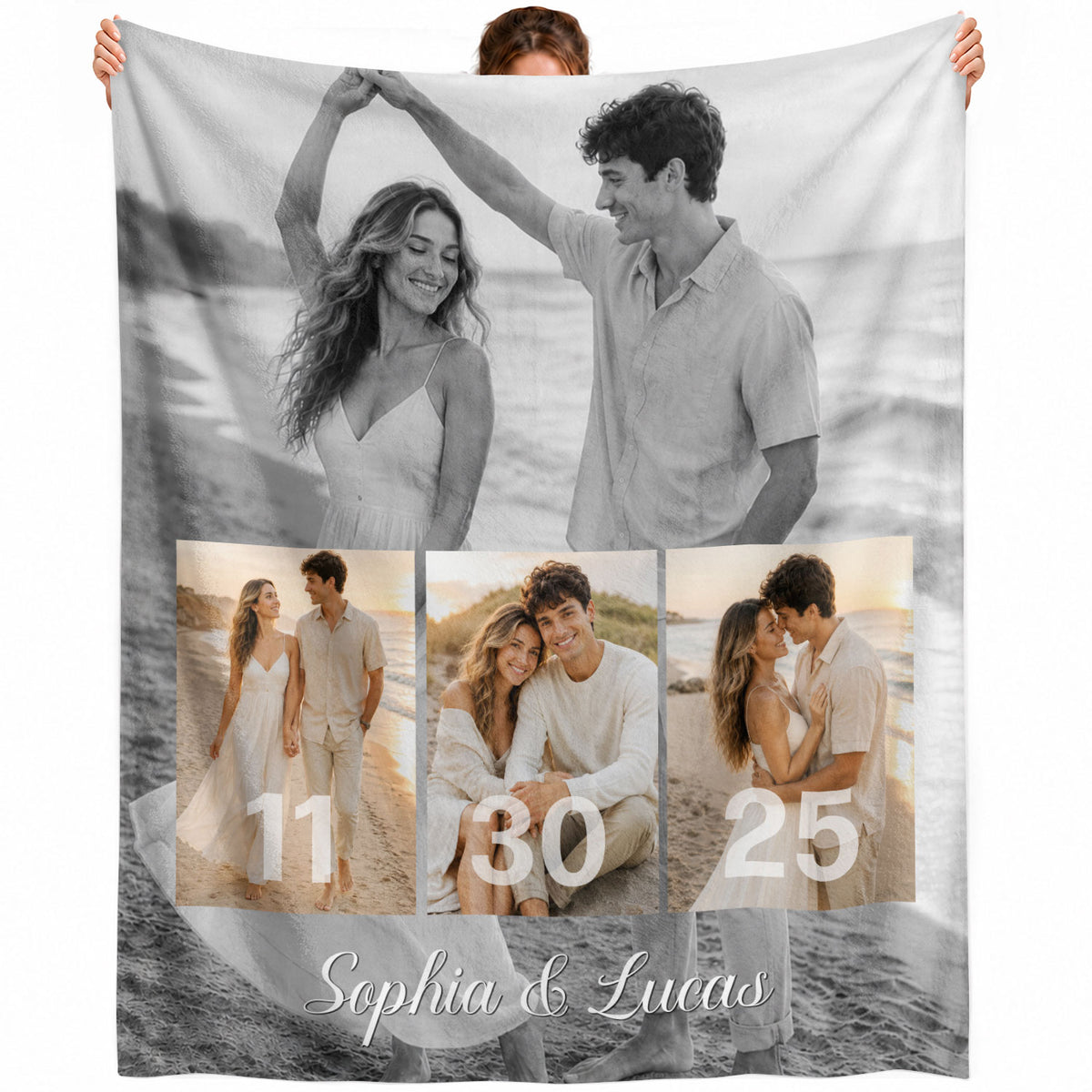 Personalized Couple Picture Blanket Custom Photo Collage Soft Warm Fleece Blanket Date