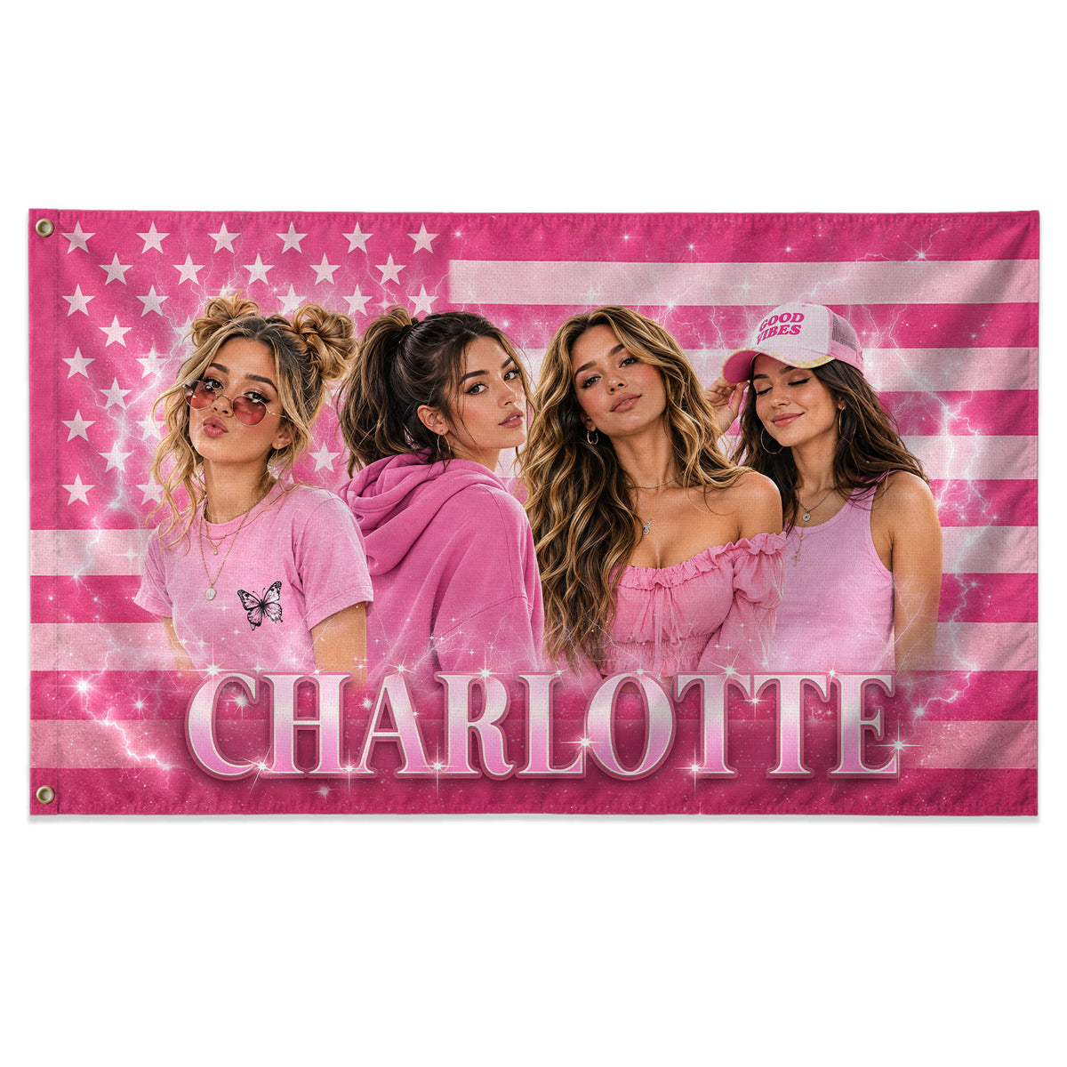 Custom Name Photo Collage Flag American Stars Stripes Wall Hanging Display Banner