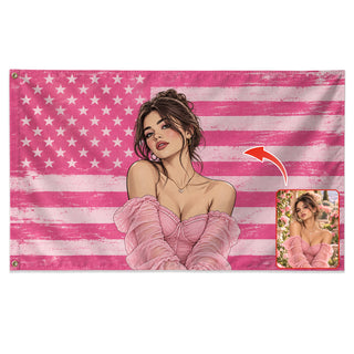 Custom Portrait Photo Flag American Stars Stripes Distressed Wall Hanging Banner