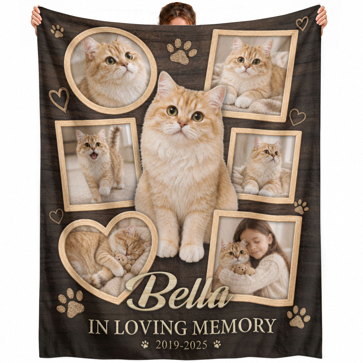 Custom Kitty Cat Photo Collage Fleece Blanket Name Memory Memorial Throw Tapestry Piece