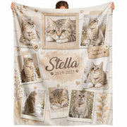 Custom Pet Cat Photo Collage Fleece Blanket Name Floral Memorial Throw Tapestry Item