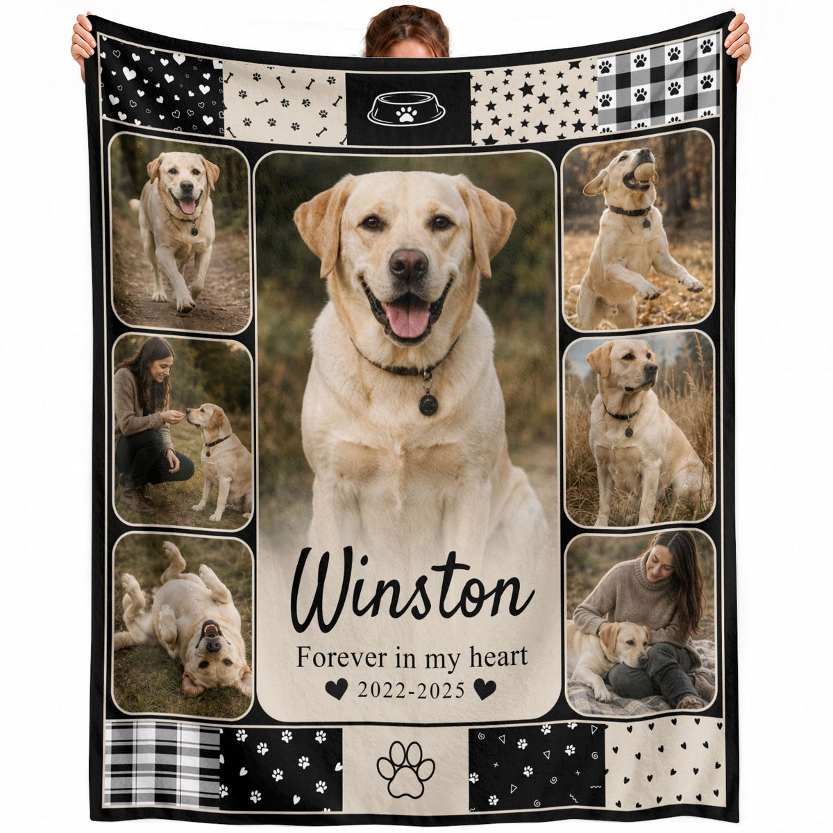 Custom Pet Dog Photo Collage Fleece Blanket Name Memory Memorial Throw Tapestry Item