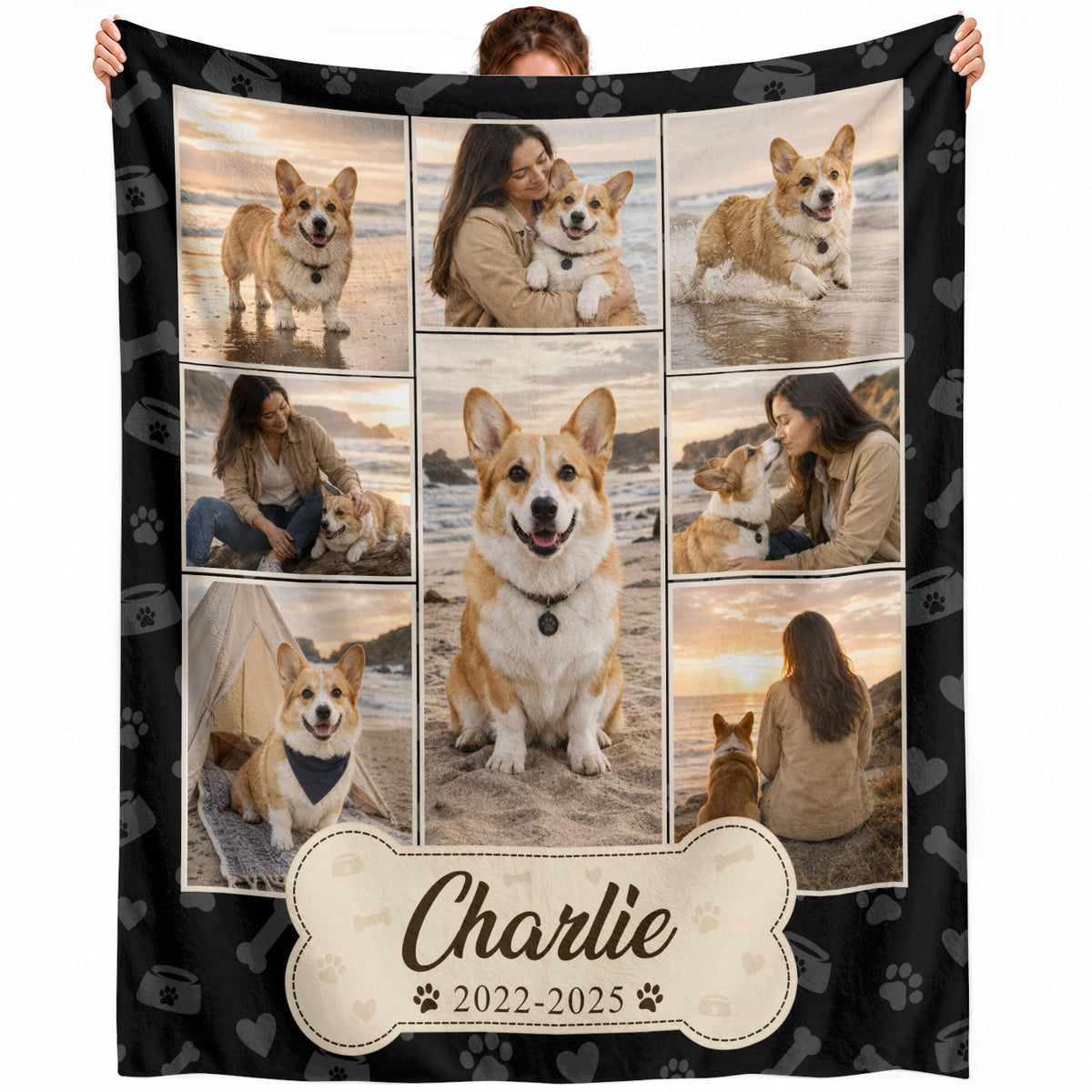 Custom Puppy Dog Photo Collage Fleece Blanket Name Memory Memorial Throw Tapestry Piece