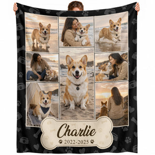 Custom Puppy Dog Photo Collage Fleece Blanket Name Memory Memorial Throw Tapestry Piece