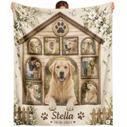Custom Pet Dog Photo Collage Fleece Blanket Name Floral Memorial Throw Tapestry Item
