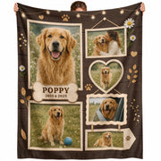 Custom Puppy Dog Photo Collage Fleece Blanket Name Floral Memorial Throw Tapestry Item