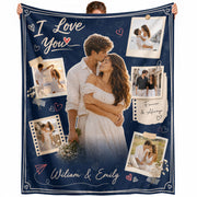 Custom Couple Photo Collage Fleece Blanket Names Text Romantic Throw Tapestry Item