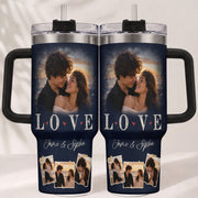 Custom Couple Photo Collage Tumbler Names Text Insulated Beverage Mug Handle Cup Piece