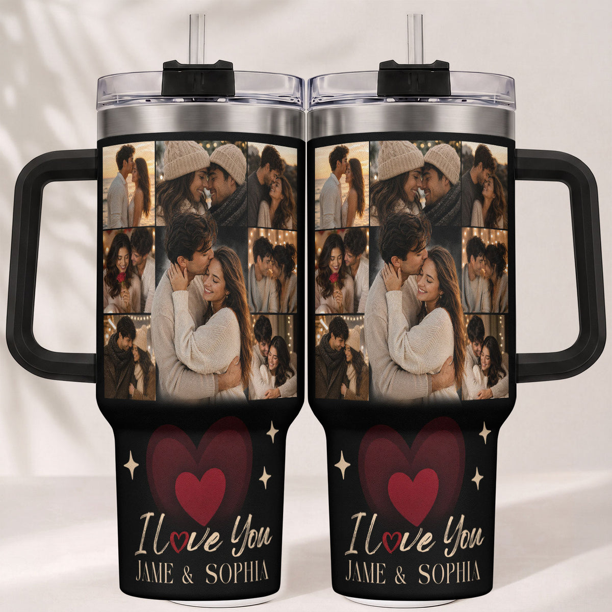 Custom Personal Photo Collage Couple Tumbler Names Text Insulated Beverage Mug Cup Item