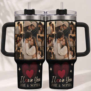 Custom Personal Photo Collage Couple Tumbler Names Text Insulated Beverage Mug Cup Item