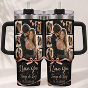 Custom Personal Photo Collage Couple Tumbler Names Text Insulated Beverage Mug Handle Cup