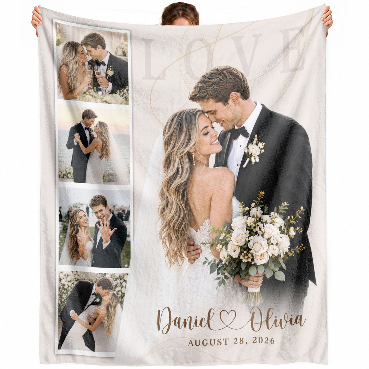 Custom Couple Wedding Photo Collage Fleece Blanket Names Date Throw Tapestry Piece