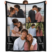 Custom Couple Photo Collage Fleece Blanket Names Typography Throw Tapestry Component
