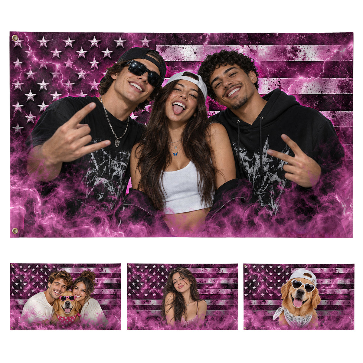 Nostalgic Pink American Flag Custom Photo Graphic Banner Retro Wall Hanging Display