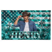 Aesthetic Teal American Flag Custom Photo Graphic Banner Retro Wall Hanging Display
