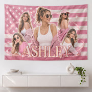 Custom Photo Patriotic American Flag Tapestry Sparkle Stars Swirl Wall Hanging Backdrop