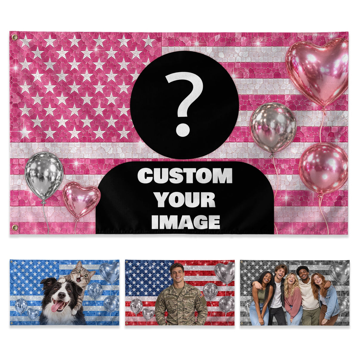 Glitter Celebration Photo Backdrop American Flag Custom, Custom Flag with Picture for Graduations, Flag Custom-Made Birthday Gift, Pallyprints Co.