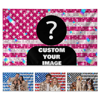 Pink Glitter Party Flag Pink American Flag Custom featuring a Custom Flag with Picture, Pink Flag Custom-Made Occasion Gift, Pallyprints Co.