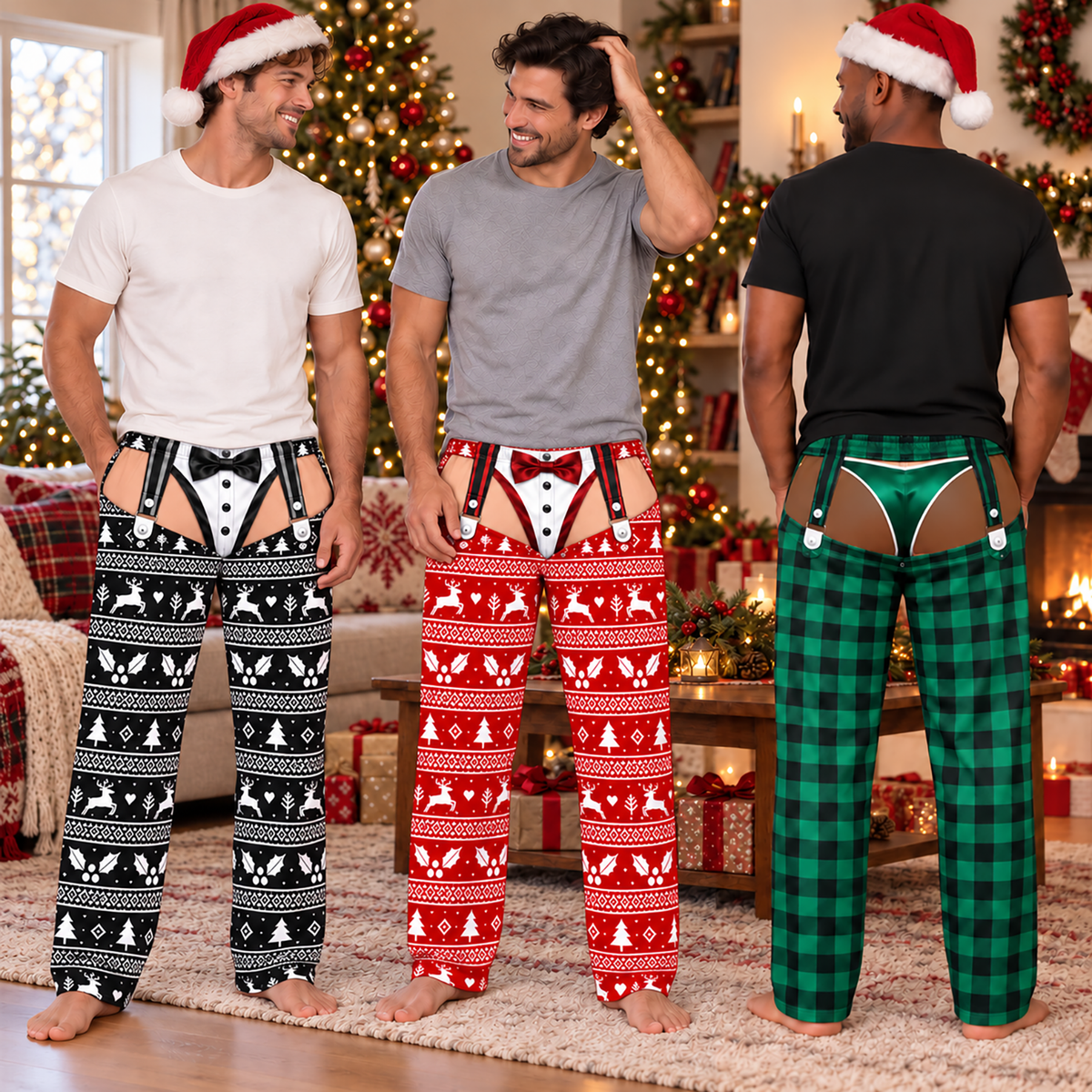 Funny Mens Pajama Pants with Christmas Tuxedo, Custom Pajamas for Festive Parties, Stylish Gag Gifts and Christmas Pajamas for Nights, Pallyprints Co.