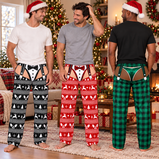 Funny Mens Pajama Pants with Christmas Tuxedo, Custom Pajamas for Festive Parties, Stylish Gag Gifts and Christmas Pajamas for Nights, Pallyprints Co.